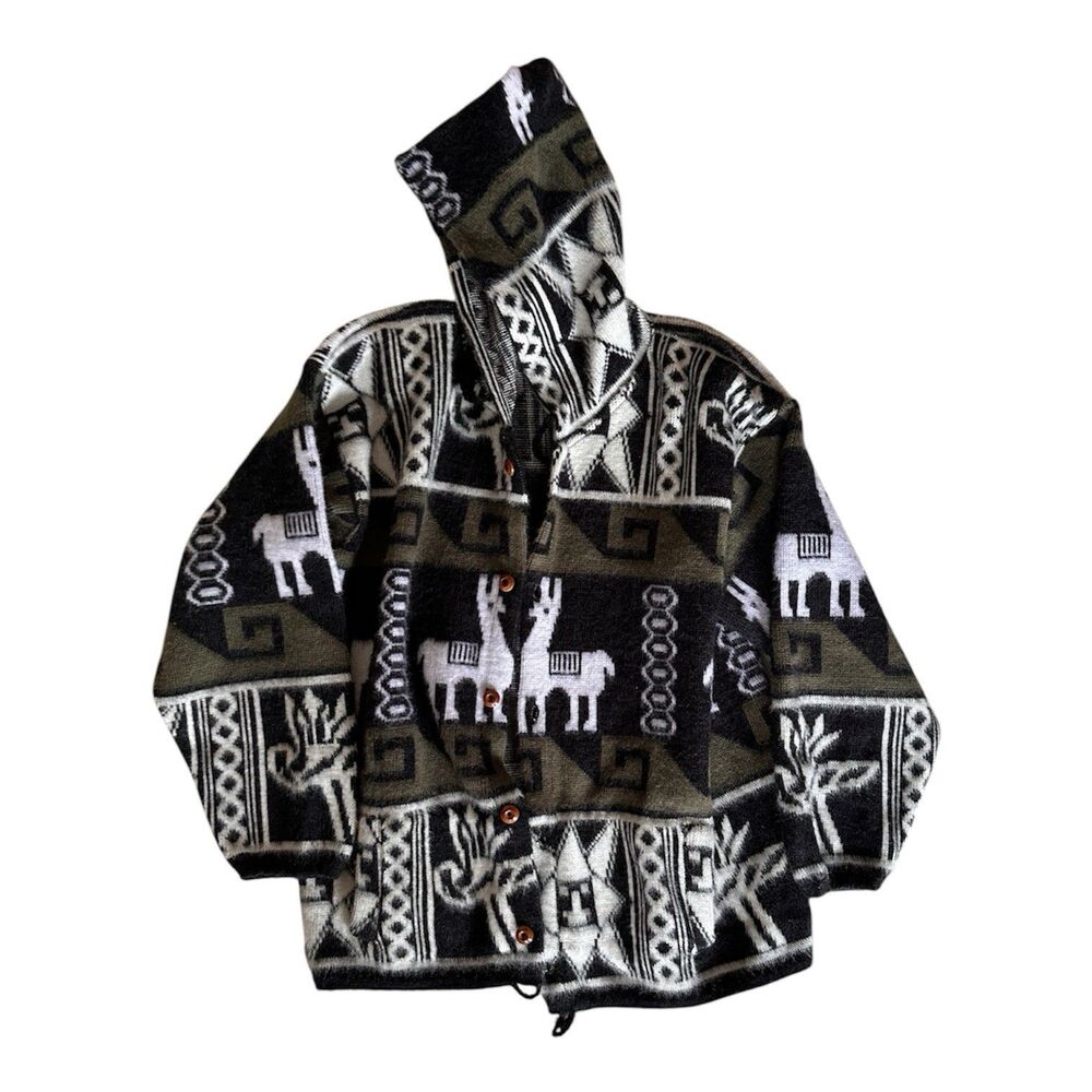 Vintage RUMINAHUI Tejidos WOOL SWEATER PARKA w/ Hood, Hand Made In Ecuador, Hood